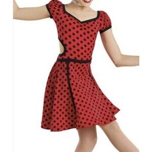 Weissman Red Polka Dot Swing Pin Up Dress Leotard Dance